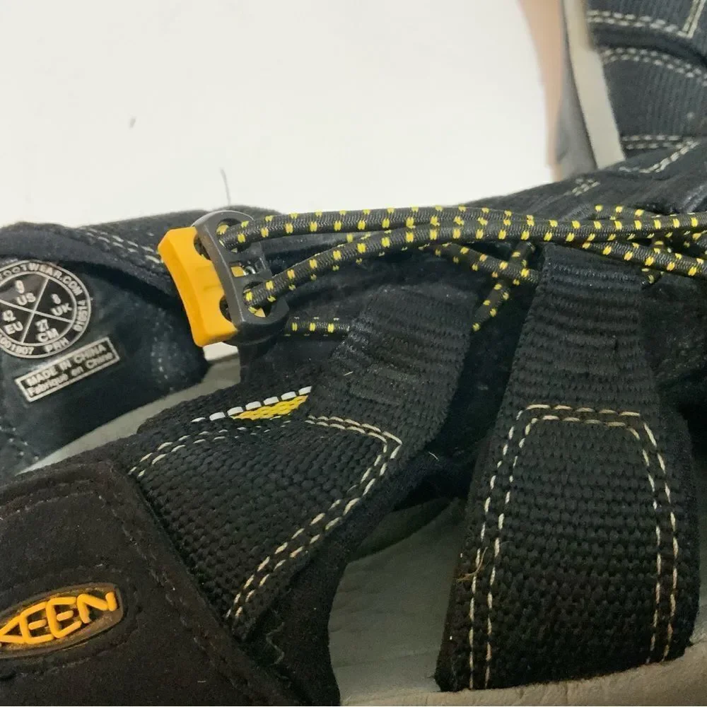 Keen Mens Hiking Sport Sandals Black Gray Adjustable Bungee Cord US 9/42
